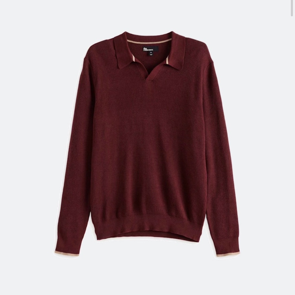 The Commons - Burgundy Ribbed Johnny Collar Sweater Polo
